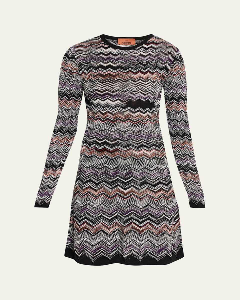 Zigzag Long-Sleeve Mini Dress